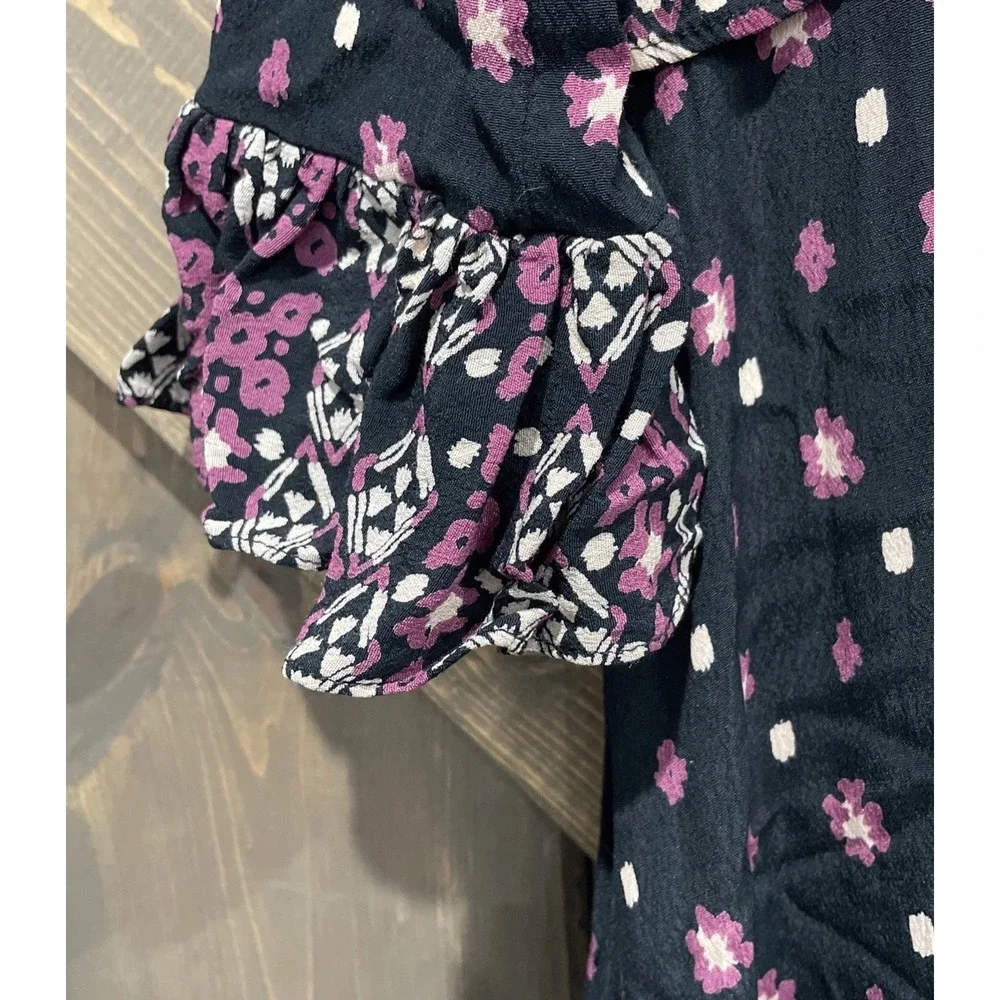 Free‎ People Women Midi Dress Black Floral Calico Skies Cottagecore Boho Sz S